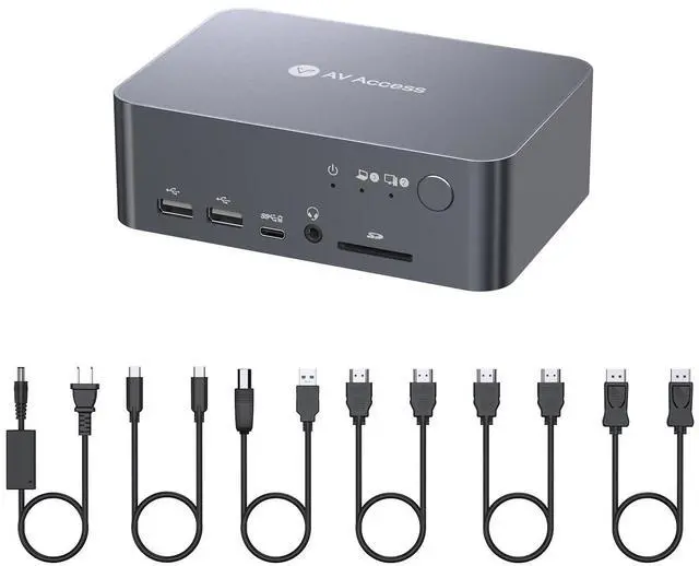 Main image of AV Access Docking Station Dual Monitor, KVM Switch 2 Monitors 2 Computers (Laptop & Desktop), USB-C Charge & Ethernet for Laptop, EDID, 4K@60Hz Dual HDMI Output, 120W Power Adapter, 5xUSB, Audio, SD