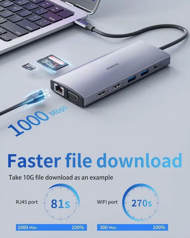 Alt view image 5 of 7 - Laptop Docking Station Dual Monitor,14 in 1 USB C Docking Station fo dell hp USB C Hub Multiport Adapter with 2HDMI 4K+VGA+Ethernet+5USB+1USB C+100W PD+SD/TF+Audio,USBC Dock Dongle for Windows Laptop