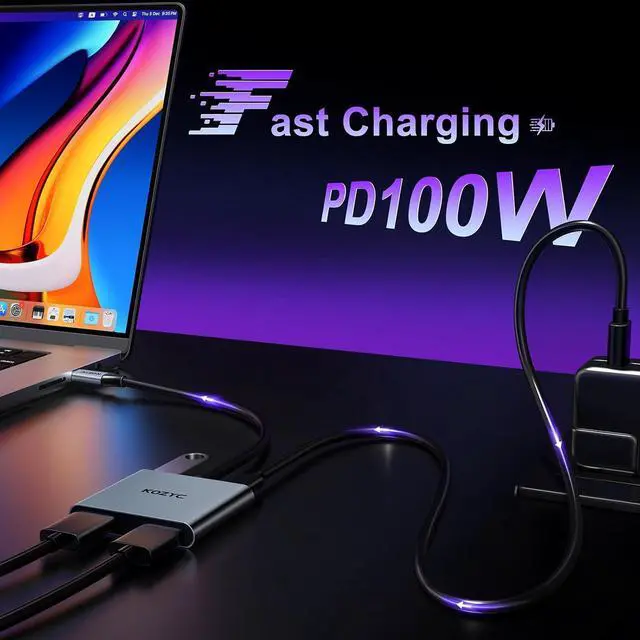 Alt view image 3 of 7 - USB C to Dual HDMI Adapter 4K@30Hz, KOZYC USB C Hub Multiport Adapter with 2xHDMI, USB 3.0, 100W PD, Support USB C to HDMI Splitter Extended Display for MacBook Pro (MST is not Supported on MacOS)