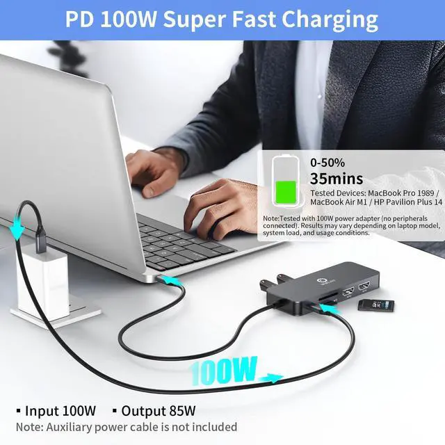 Alt view image 7 of 7 - USB C Hub, 10-in-1 Docking Station Dual Monitor with 4K HDMI, VGA, Fast Charging Port, USB 3.0 & 2 USB 2.0 Ports, SD/TF Card Reader, 3.5mm AUX, USB C Dongle for MacBook, Dell, Lenovo, HP Laptops