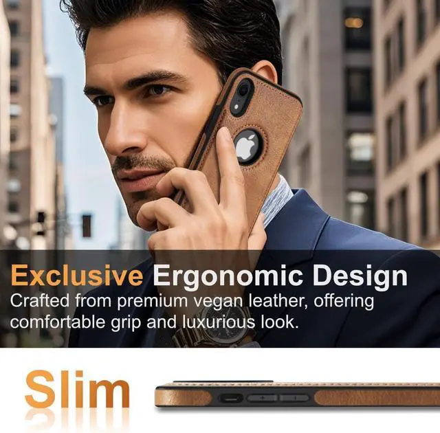 Alt view image 2 of 7 - Design Compatible with iPhone XR Case Luxury Leather Business Vintage Slim Non-Slip Soft Grip Shockproof Protective Cover (2018) 6.1 Inch (Brown)
