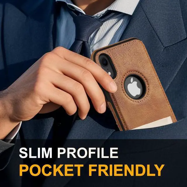 Alt view image 5 of 7 - Design Compatible with iPhone XR Case Luxury Leather Business Vintage Slim Non-Slip Soft Grip Shockproof Protective Cover (2018) 6.1 Inch (Brown)