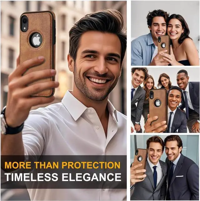 Alt view image 4 of 7 - Design Compatible with iPhone XR Case Luxury Leather Business Vintage Slim Non-Slip Soft Grip Shockproof Protective Cover (2018) 6.1 Inch (Brown)