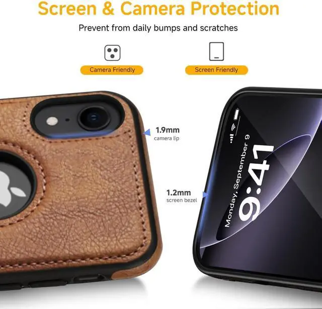 Alt view image 7 of 7 - Design Compatible with iPhone XR Case Luxury Leather Business Vintage Slim Non-Slip Soft Grip Shockproof Protective Cover (2018) 6.1 Inch (Brown)