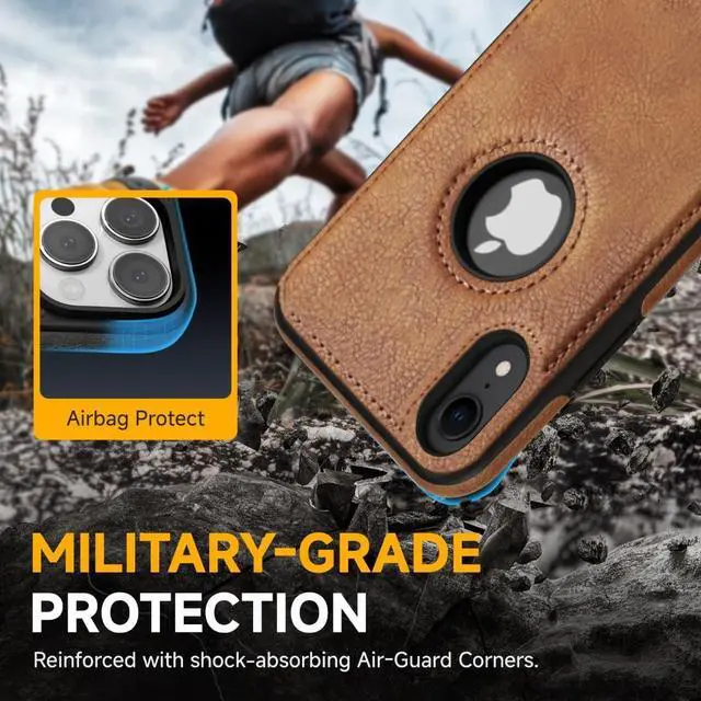 Alt view image 6 of 7 - Design Compatible with iPhone XR Case Luxury Leather Business Vintage Slim Non-Slip Soft Grip Shockproof Protective Cover (2018) 6.1 Inch (Brown)
