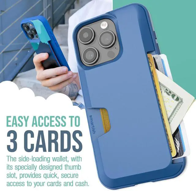 Alt view image 2 of 7 - Smartish® iPhone 15 Pro Wallet Case - Wallet Slayer Vol. 1 [Slim + Protective] Credit Card Holder - Drop Tested Hidden Card Slot Cover Compatible with Apple iPhone 15 Pro - Blues on The Green