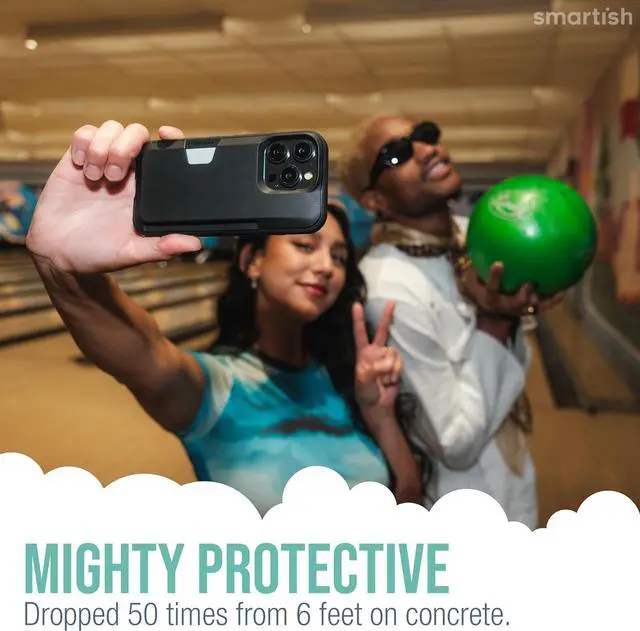 Alt view image 3 of 7 - Smartish® iPhone 15 Pro Wallet Case - Wallet Slayer Vol. 1 [Slim + Protective] Credit Card Holder - Drop Tested Hidden Card Slot Cover Compatible with Apple iPhone 15 Pro - Blues on The Green