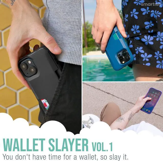Alt view image 7 of 7 - Smartish® iPhone 15 Pro Wallet Case - Wallet Slayer Vol. 1 [Slim + Protective] Credit Card Holder - Drop Tested Hidden Card Slot Cover Compatible with Apple iPhone 15 Pro - Blues on The Green
