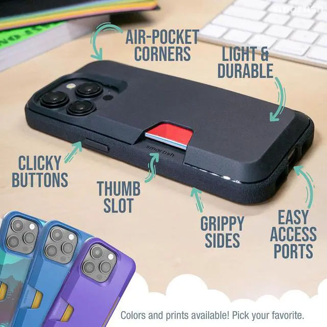 Alt view image 6 of 7 - Smartish® iPhone 15 Pro Wallet Case - Wallet Slayer Vol. 1 [Slim + Protective] Credit Card Holder - Drop Tested Hidden Card Slot Cover Compatible with Apple iPhone 15 Pro - Blues on The Green