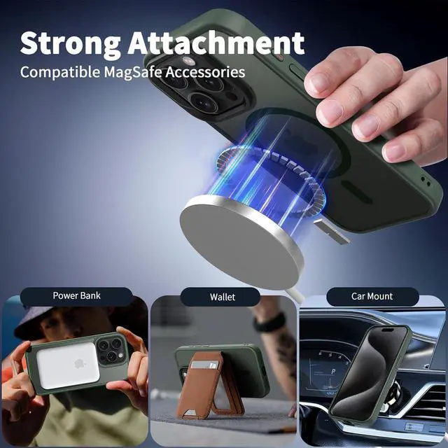 Alt view image 4 of 7 - CACOE Magnetic Case for iPhone 15 Pro Max 2023 6.7 inch-Compatible with MagSafe & Magnetic Car Phone Mount,Anti-Fingerprint TPU Thin Phone Cases Cover Protective Shockproof Dark Green