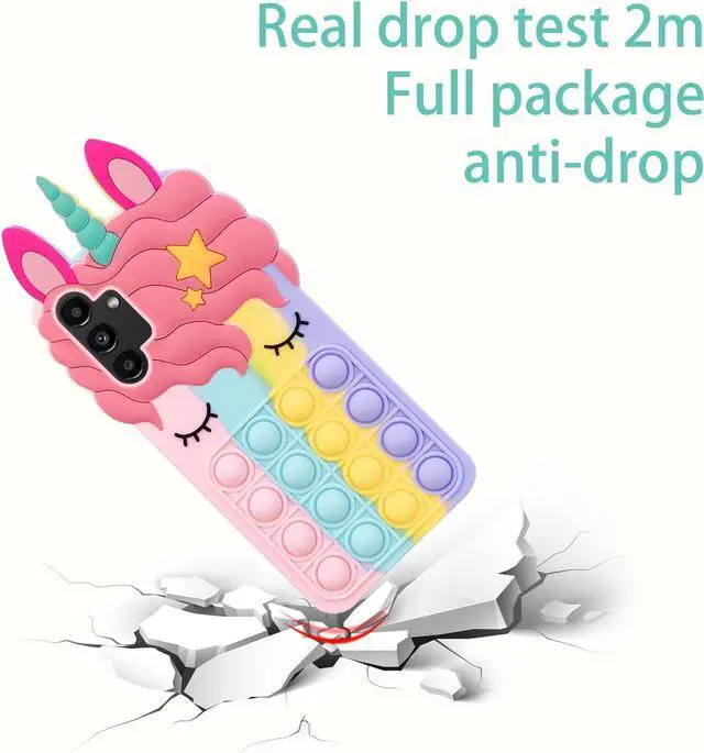 Alt view image 3 of 7 - nancheng for Samsung Galaxy A13 5G Phone Case with Strap Lanyard Cute Girls Woman Silicone Bubble Cartoon Push Pop Toys Funny Kawaii Stress Relief Shockproof Protective Cover - Rainbow