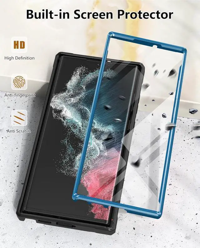 Alt view image 2 of 6 - FNTCASE for Samsung Galaxy S22 Ultra Case: Built-in Screen Protector & Kickstand Full-Body Dual Layer Rugged Military Grade Shockproof Protection Heavy Duty Protective Phone Cover 5G-Blue