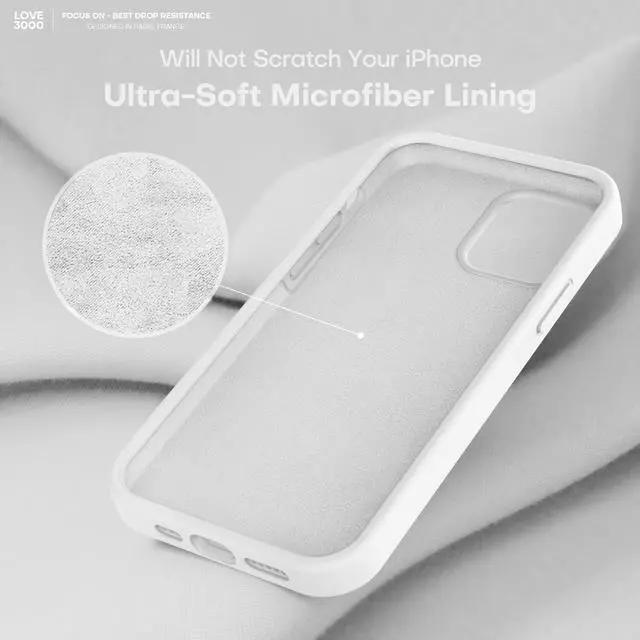 Alt view image 5 of 7 - LOVE 3000 Compatible with iPhone 12 Pro Max Phone Case | Thickening Liquid Silicone | Anti-Scratch Microfiber Lining | Full-Body Duty Heavy Protection Case for iPhone 12 Pro Max Women Girls, White
