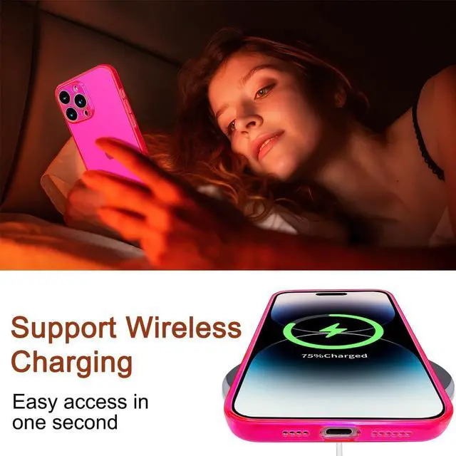 Alt view image 3 of 7 - Compatible with iPhone 11 Case, Neon Clear Case with Camera Lens Cover Shell for Women Girls Slim Soft Silicone Protective Transparent Girly Case for iPhone 11, Neon Pink