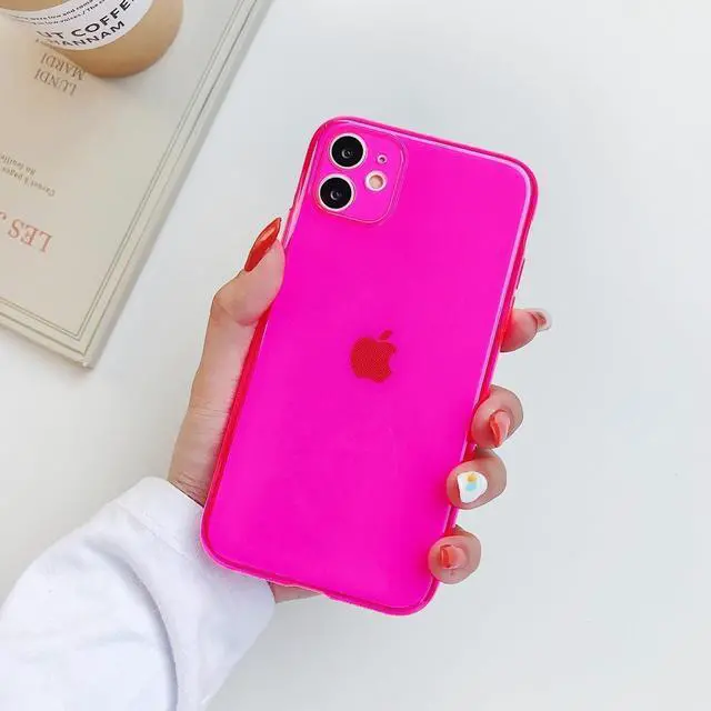 Alt view image 6 of 7 - Compatible with iPhone 11 Case, Neon Clear Case with Camera Lens Cover Shell for Women Girls Slim Soft Silicone Protective Transparent Girly Case for iPhone 11, Neon Pink