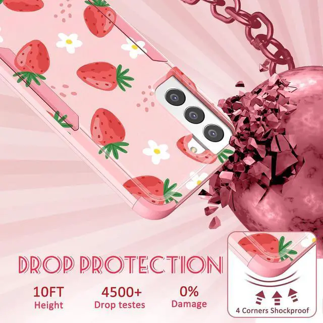 Alt view image 3 of 6 - for Samsung Galaxy S22 Case - Women Cute Girls Phone Cover Cool Aesthetic Unique Design Teen Kawaii Strawberry Heavy Duty Protective Hard Shockproof Military Grade Funda for Galaxy S22