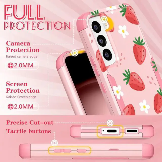 Alt view image 5 of 6 - for Samsung Galaxy S22 Case - Women Cute Girls Phone Cover Cool Aesthetic Unique Design Teen Kawaii Strawberry Heavy Duty Protective Hard Shockproof Military Grade Funda for Galaxy S22