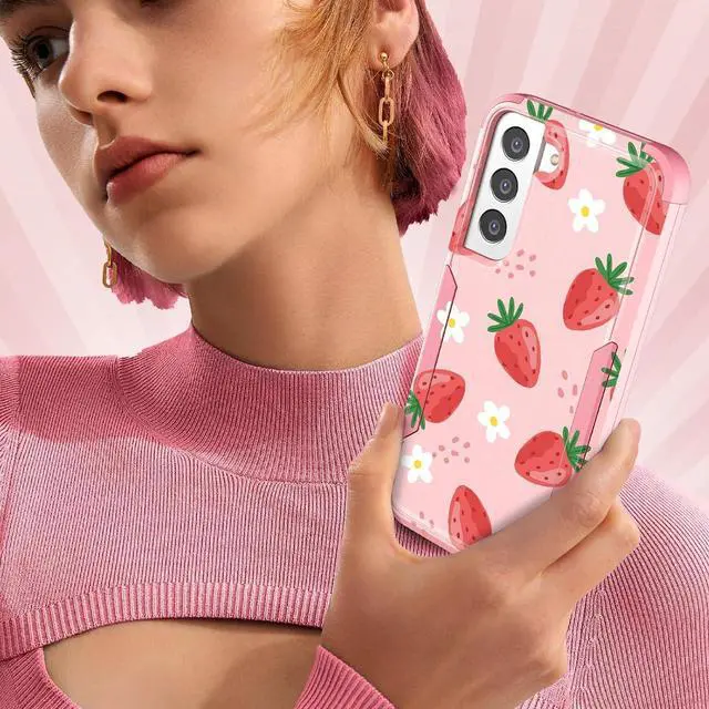 Alt view image 6 of 6 - for Samsung Galaxy S22 Case - Women Cute Girls Phone Cover Cool Aesthetic Unique Design Teen Kawaii Strawberry Heavy Duty Protective Hard Shockproof Military Grade Funda for Galaxy S22