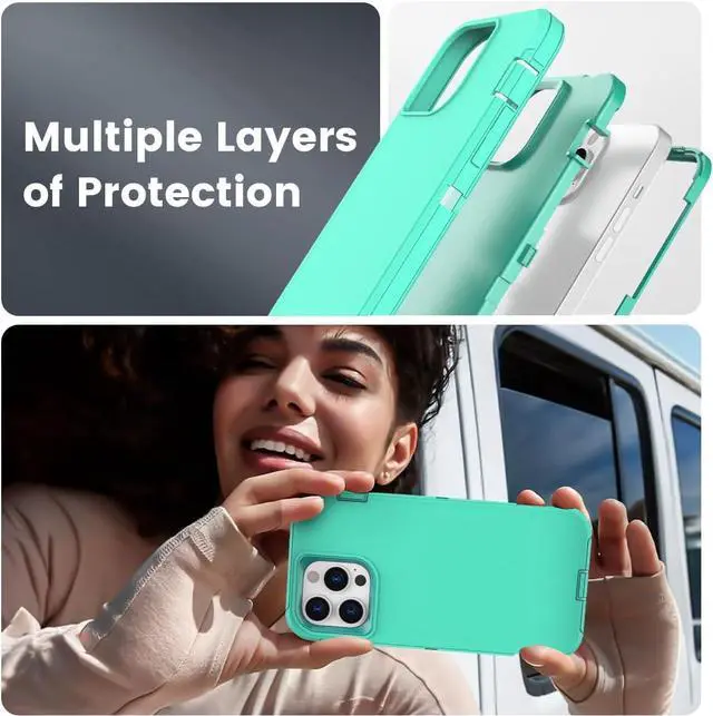 Alt view image 3 of 7 - for iPhone 15 Pro Max Case, Dual Layer Shockproof Full Body Cover Military Grade Drop Protection Heavy Duty Protective Phone Case for Apple iPhone 15ProMax 6.7 inch (Turquoise/Light Blue)