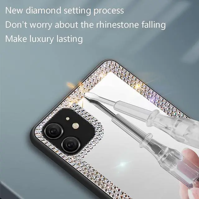 Alt view image 5 of 6 - Cavdycidy iPhone 11 Diamond Mirror Case, Crystal Bling Acrylic Outdoor Makeup Case for Women, Girls Who Love Beauty