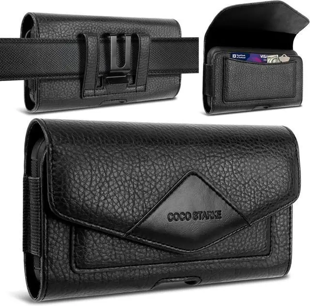Main image of Leather Cell Phone Holster Belt Loop Phone Belt Holder for Men Carrying Phone Pouches Wallet Black for iPhone 16 15 14 13 12 14Pro/Pro Max Samsung Motorola Compatible with Case/Cover
