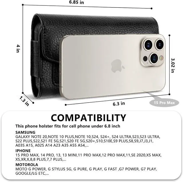 Alt view image 2 of 7 - Leather Cell Phone Holster Belt Loop Phone Belt Holder for Men Carrying Phone Pouches Wallet Black for iPhone 16 15 14 13 12 14Pro/Pro Max Samsung Motorola Compatible with Case/Cover