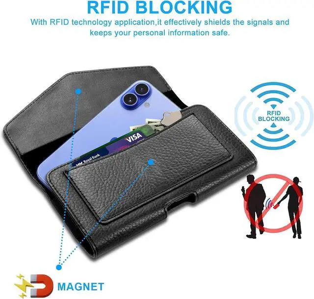 Alt view image 4 of 7 - Leather Cell Phone Holster Belt Loop Phone Belt Holder for Men Carrying Phone Pouches Wallet Black for iPhone 16 15 14 13 12 14Pro/Pro Max Samsung Motorola Compatible with Case/Cover