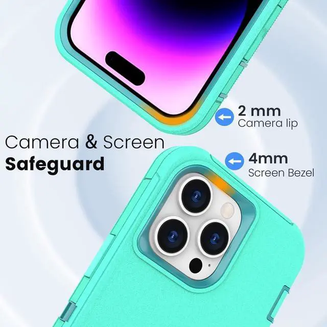 Alt view image 2 of 7 - for iPhone 15 Pro Max Case, Dual Layer Shockproof Full Body Cover Military Grade Drop Protection Heavy Duty Protective Phone Case for Apple iPhone 15ProMax 6.7 inch (Turquoise/Light Blue)
