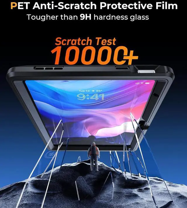 Alt view image 6 of 7 - TSQQST iPad (A16) 11th/10th Generation Case 10.9 Inch 2025/2022 with Screen Protector | Military Grade | 360 Rotating Stand & Hand Shoulder Strap | Rugged Silicone Heavy Duty Drop Protection | Black