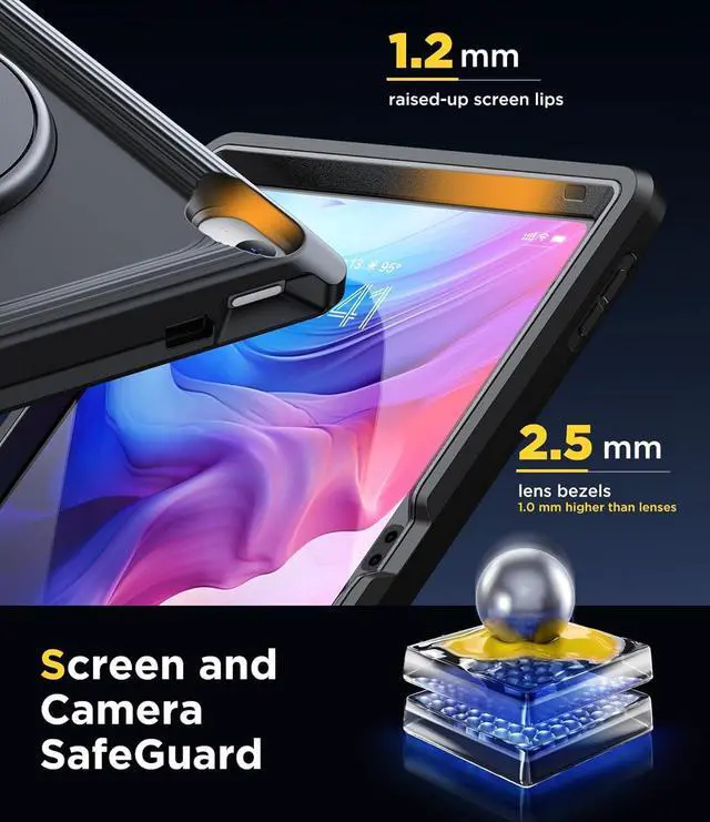 Alt view image 4 of 7 - TSQQST iPad (A16) 11th/10th Generation Case 10.9 Inch 2025/2022 with Screen Protector | Military Grade | 360 Rotating Stand & Hand Shoulder Strap | Rugged Silicone Heavy Duty Drop Protection | Black