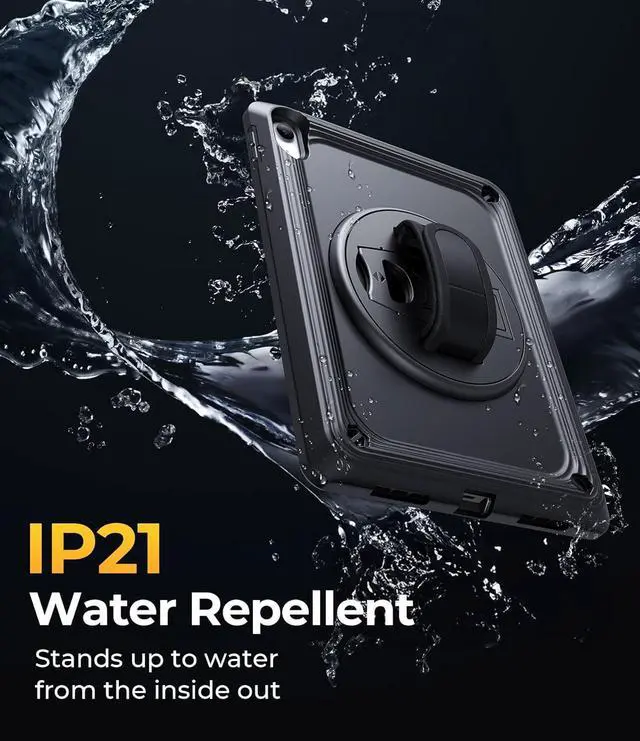 Alt view image 7 of 7 - TSQQST iPad (A16) 11th/10th Generation Case 10.9 Inch 2025/2022 with Screen Protector | Military Grade | 360 Rotating Stand & Hand Shoulder Strap | Rugged Silicone Heavy Duty Drop Protection | Black