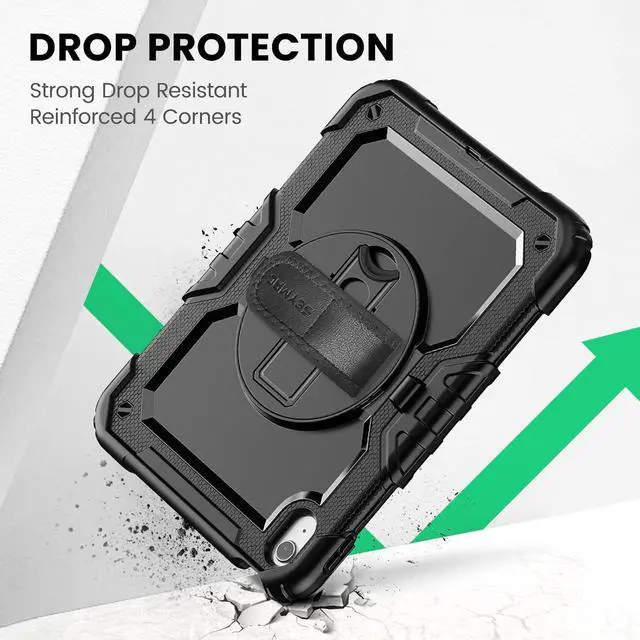 Alt view image 7 of 7 - SEYMAC for iPad (A16) 11th/10th Generation Case 2025/2022 (11/10.9), Sturdy Heavy Duty Full-Body Shockproof Protective Case with Screen Protector, Rotating Stand, Hand/Shoulder Strap, Black