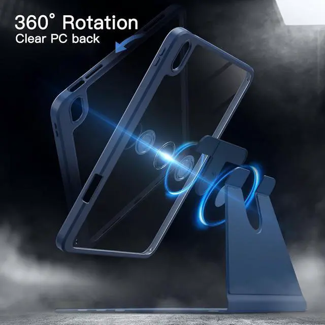 Alt view image 3 of 7 - JETech Rotating Case for iPad (A16) 11th/10th Generation (2025/2022) with Pencil Holder, 360 Degree Rotation Protective Stand Cover Clear Back, Auto Wake/Sleep (Navy)