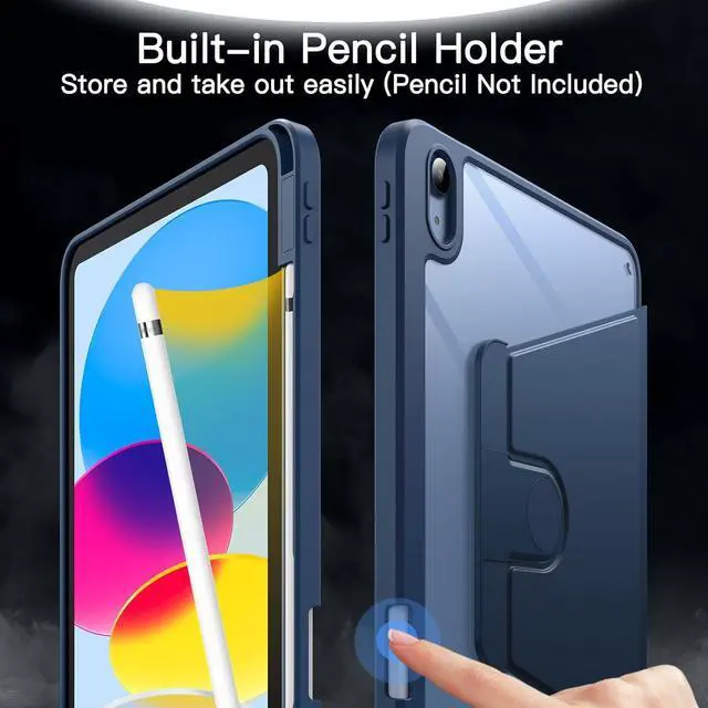 Alt view image 5 of 7 - JETech Rotating Case for iPad (A16) 11th/10th Generation (2025/2022) with Pencil Holder, 360 Degree Rotation Protective Stand Cover Clear Back, Auto Wake/Sleep (Navy)