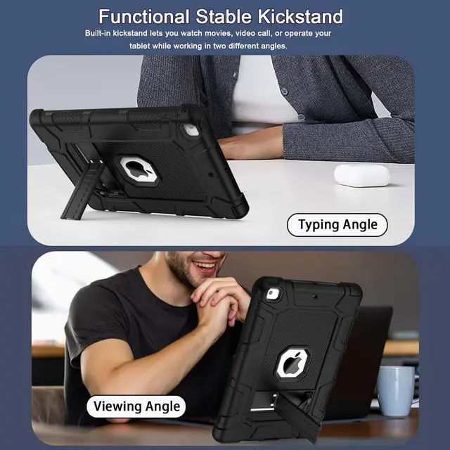 Alt view image 6 of 6 - Rantice iPad 6th Generation Cases , 5th Case , Air 2 9.7 Shockproof Rugged Drop Protection Cover Built with Kickstand for 9.7'' A1893/A1954/A1822/A1823 (Black)