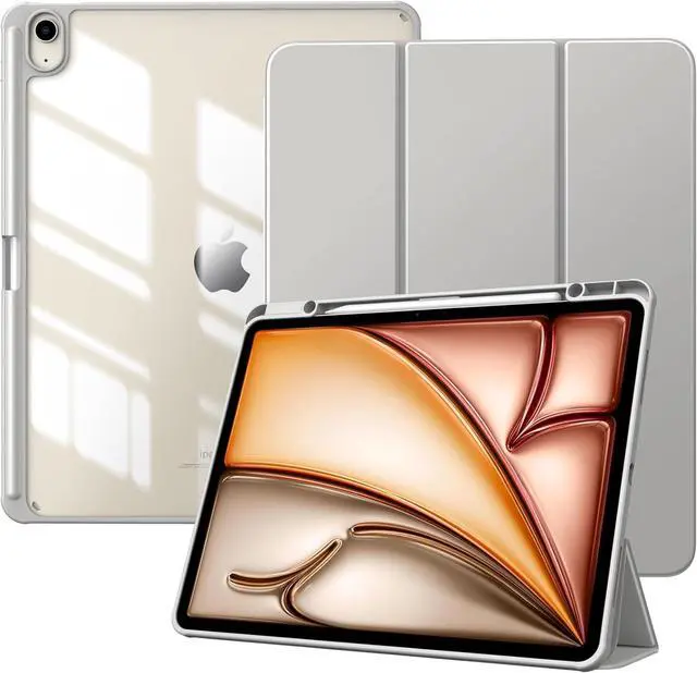 Main image of TiMOVO Case for New iPad Air 13 inch (M3/M2-2025/2024) with Pencil Holder, Slim Stand Protective Cover with Clear Transparent Back Shell for iPad Air 13 inch, Auto Wake/Sleep, Light Gray