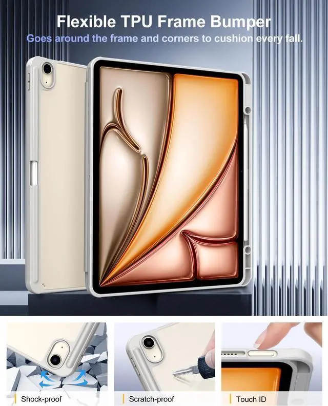 Alt view image 3 of 7 - TiMOVO Case for New iPad Air 13 inch (M3/M2-2025/2024) with Pencil Holder, Slim Stand Protective Cover with Clear Transparent Back Shell for iPad Air 13 inch, Auto Wake/Sleep, Light Gray