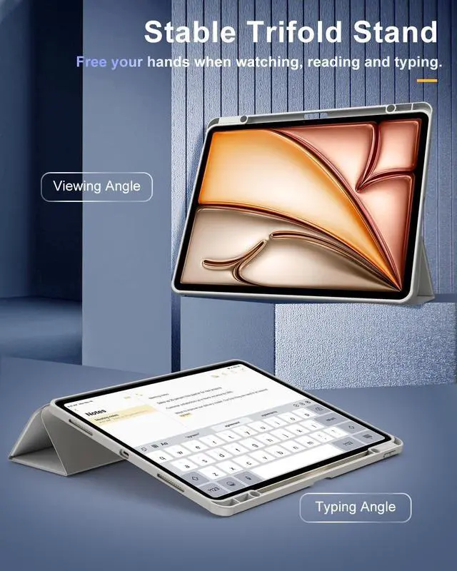 Alt view image 4 of 7 - TiMOVO Case for New iPad Air 13 inch (M3/M2-2025/2024) with Pencil Holder, Slim Stand Protective Cover with Clear Transparent Back Shell for iPad Air 13 inch, Auto Wake/Sleep, Light Gray