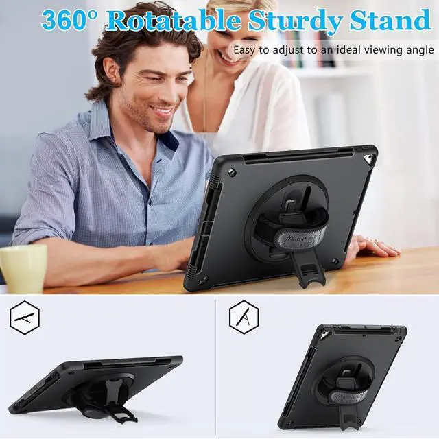 Alt view image 3 of 7 - Case for iPad Pro 12.9 2nd Generation 2017 & 2015 1st Generation, Heavy Duty Rugged TPU Protective Cover with Screen Protector- Stand + Handle Hand & Shoulder Strap + Pencil Holder- Black