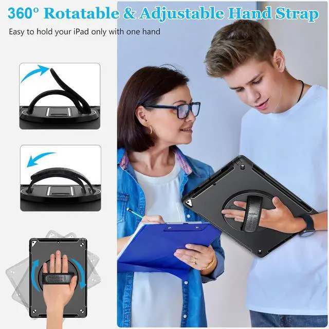Alt view image 4 of 7 - Case for iPad Pro 12.9 2nd Generation 2017 & 2015 1st Generation, Heavy Duty Rugged TPU Protective Cover with Screen Protector- Stand + Handle Hand & Shoulder Strap + Pencil Holder- Black