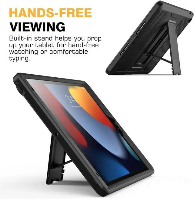 Alt view image 6 of 7 - MoKo for iPad 10.2 Inch Case iPad 9th Generation 2021/ iPad 8th Generation 2020/ iPad 7th Generation 2019, [Heavy Duty] Shockproof Full Body Protective Cover with Built-in Screen Protector, Black