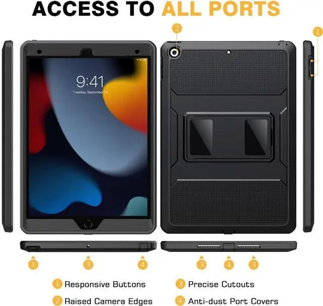 Alt view image 7 of 7 - MoKo for iPad 10.2 Inch Case iPad 9th Generation 2021/ iPad 8th Generation 2020/ iPad 7th Generation 2019, [Heavy Duty] Shockproof Full Body Protective Cover with Built-in Screen Protector, Black