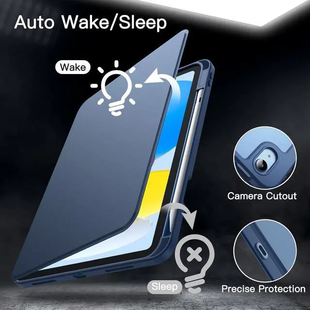 Alt view image 6 of 7 - JETech Rotating Case for iPad (A16) 11th/10th Generation (2025/2022) with Pencil Holder, 360 Degree Rotation Protective Stand Cover Clear Back, Auto Wake/Sleep (Navy)