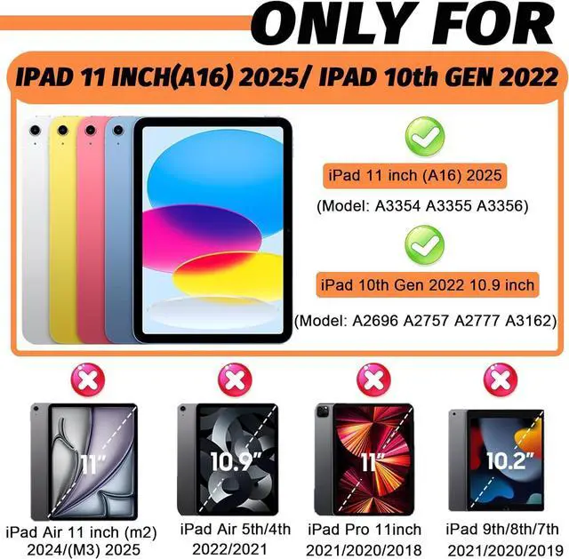 Alt view image 2 of 7 - Rantice Case for iPad 11-inch (A16) 11th Generation 2025 / iPad 10th Generation 10.9 inch 2022, Heavy Duty Shockproof Rugged Protective Case with Kickstand & Pencil Holder, Black