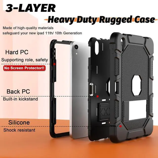 Alt view image 3 of 7 - Rantice Case for iPad 11-inch (A16) 11th Generation 2025 / iPad 10th Generation 10.9 inch 2022, Heavy Duty Shockproof Rugged Protective Case with Kickstand & Pencil Holder, Black
