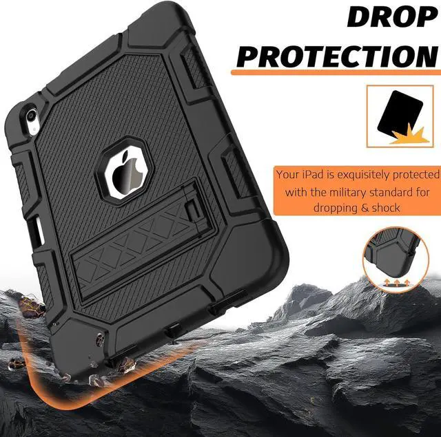 Alt view image 5 of 7 - Rantice Case for iPad 11-inch (A16) 11th Generation 2025 / iPad 10th Generation 10.9 inch 2022, Heavy Duty Shockproof Rugged Protective Case with Kickstand & Pencil Holder, Black