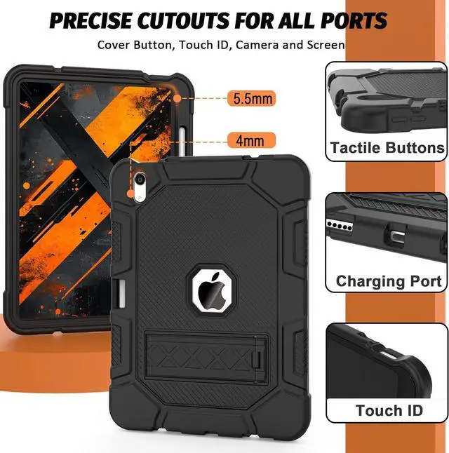 Alt view image 7 of 7 - Rantice Case for iPad 11-inch (A16) 11th Generation 2025 / iPad 10th Generation 10.9 inch 2022, Heavy Duty Shockproof Rugged Protective Case with Kickstand & Pencil Holder, Black