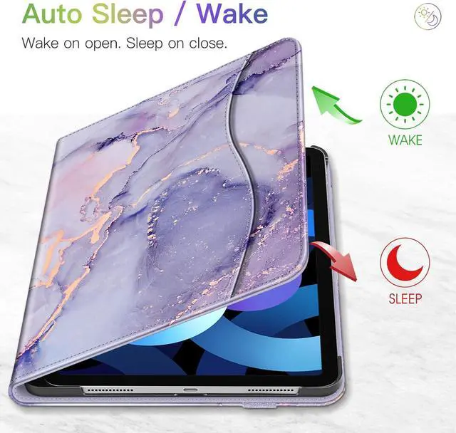 Alt view image 3 of 7 - Fintie Case for iPad Air 11-inch M3 (2025) / M2 (2024), iPad Air 5th (2022) / 4th Generation (2020) 10.9 Inch, Multi-Angle Viewing Protective Cover with Pencil Holder & Pocket, Lilac Marble