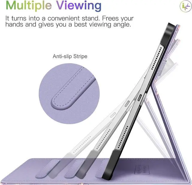 Alt view image 4 of 7 - Fintie Case for iPad Air 11-inch M3 (2025) / M2 (2024), iPad Air 5th (2022) / 4th Generation (2020) 10.9 Inch, Multi-Angle Viewing Protective Cover with Pencil Holder & Pocket, Lilac Marble