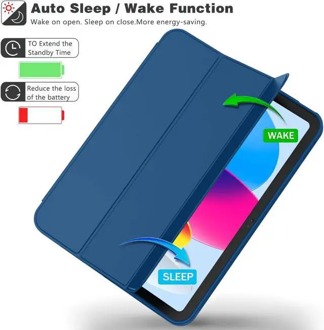 Alt view image 3 of 6 - Case for iPad (A16) 11 Inch 2025/iPad 10th Generation 10.9 Inch 2022, Slim Trifold Stand Protective Cover with Pencil Holder and Soft TPU Back,Support Auto Sleep/Wake (Navy Blue)